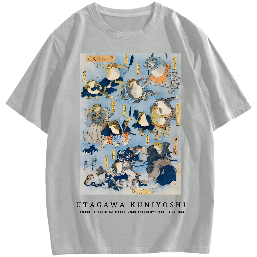 Utagawa Kuniyoshi Frogs Vintage Wash Japanese Design Cotton casual T-shirt