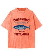 Japanese Tuna Pattern Vintage Distressed T-shirt