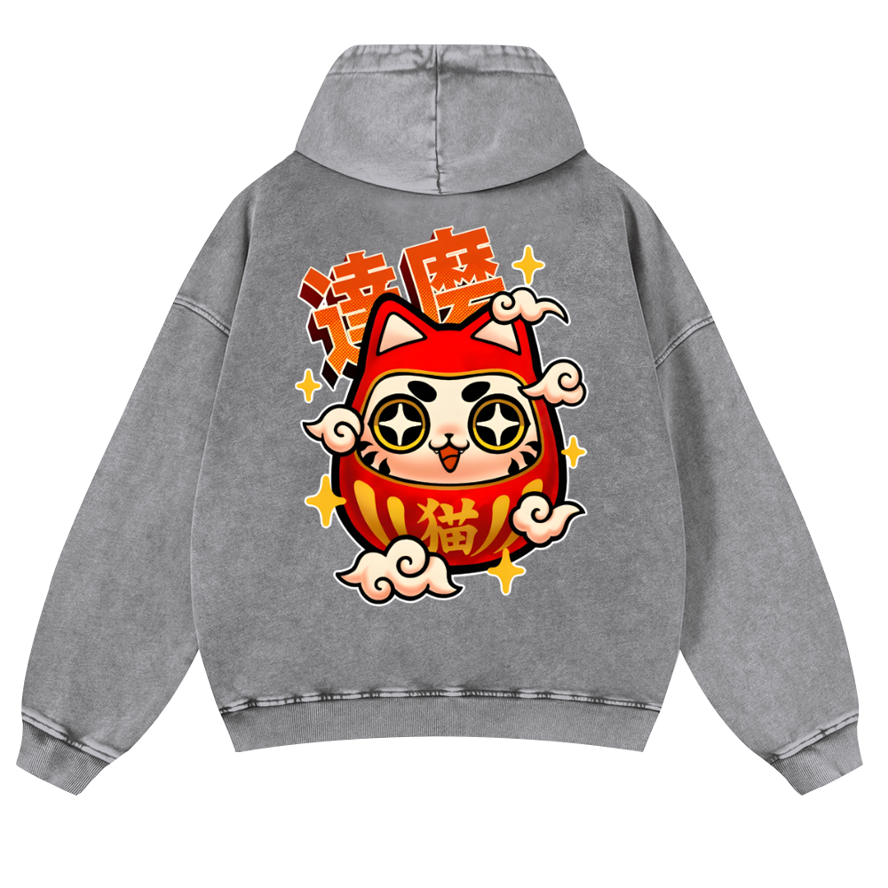 Daruma Vintage Washed Cotton Back Art Hoodie