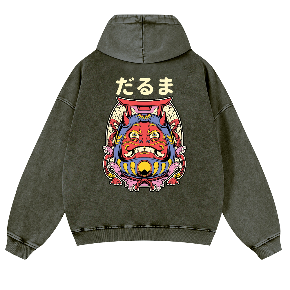 Daruma Vintage Washed Cotton Back Art Hoodie