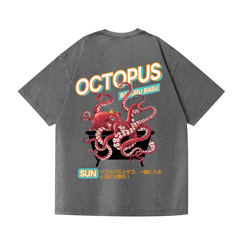 Bubble Bath Octopus Vintage Wash Japanese Design Back Art T-Shirt