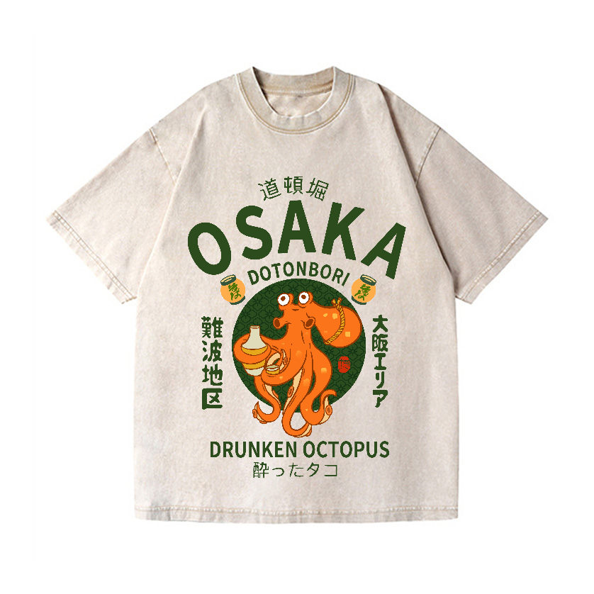 Osaka Dotonbori Drunken Octopus Vintage Wash Japanese Design T-Shirt