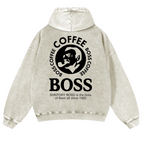 Coffee Boss Vintage Washed Cotton Back Art Hoodie