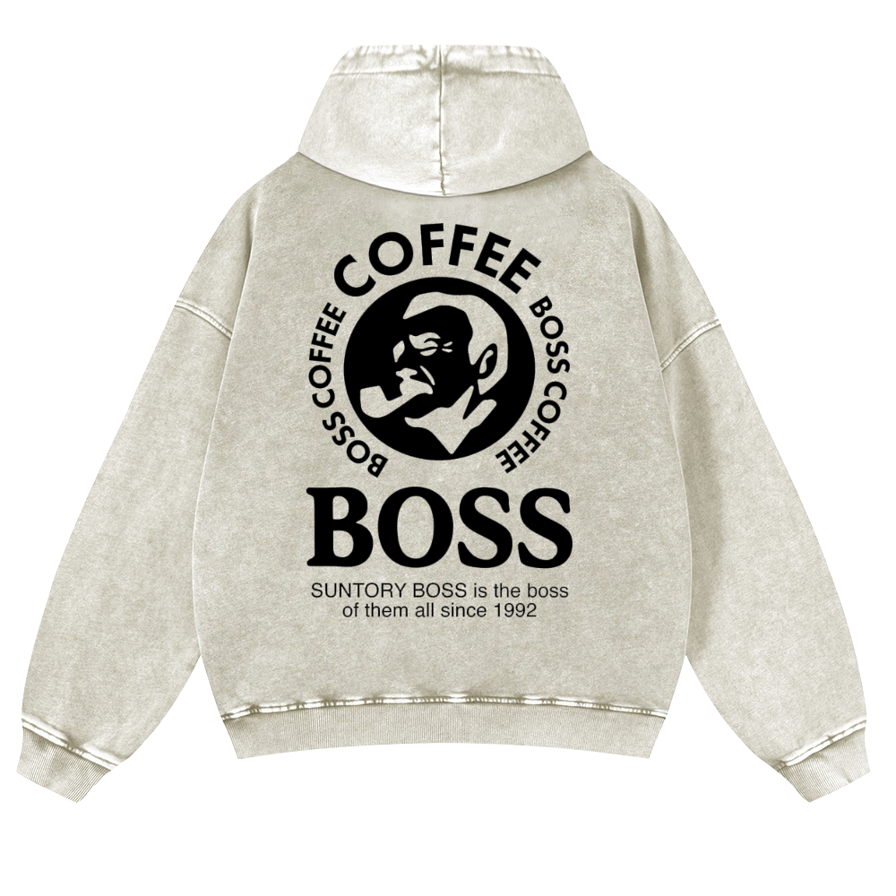 Coffee Boss Vintage Washed Cotton Back Art Hoodie