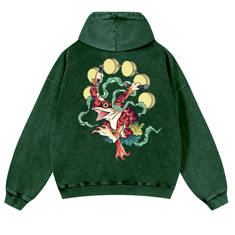 Frog Vintage Washed Cotton Back Art Hoodie