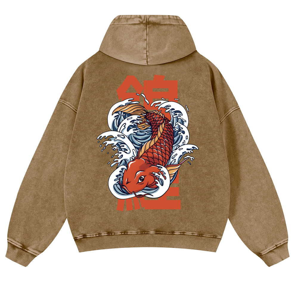 Fish Vintage Washed Cotton Back Art Hoodie