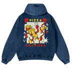 Japanese Pizza and French Fries Vintage Washed Cotton Back Art Hoodie