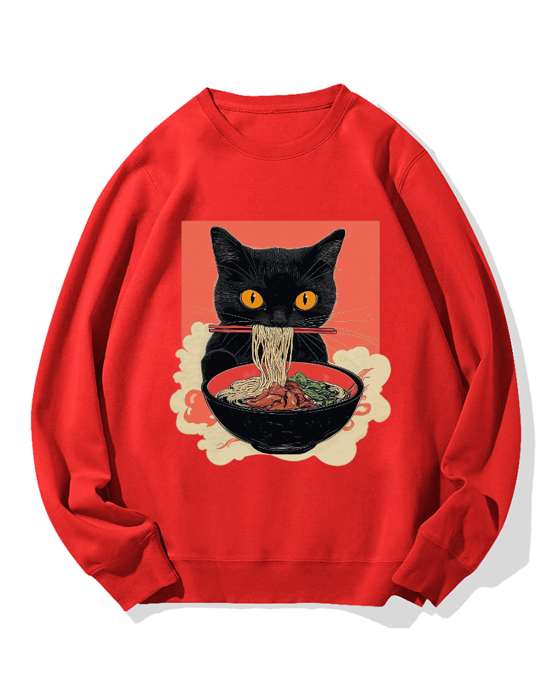 Cat eating ramen Cotton Sweatshirt