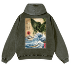 Octopus Ukiyoe Vintage Washed Cotton Back Art Hoodie
