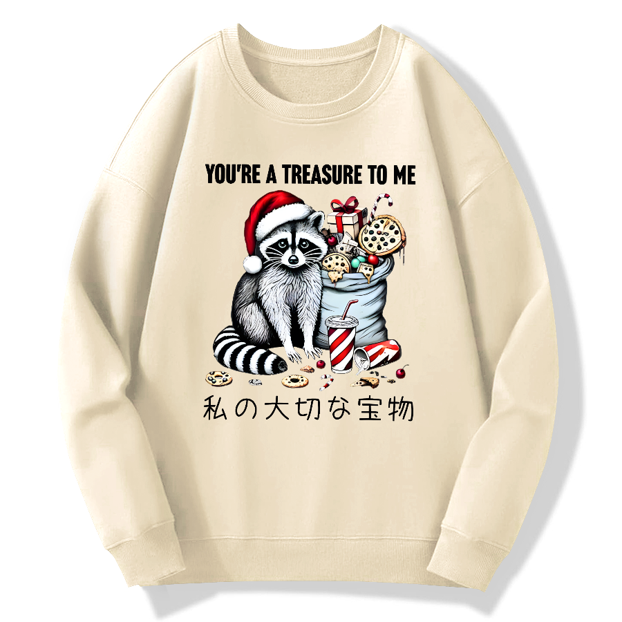 You are my treasure, Christmas wild raccoon Cotton Pullover Sweatshirt