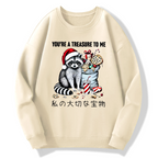 You are my treasure, Christmas wild raccoon Cotton Pullover Sweatshirt