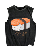 Sushi Cat Vintage Distressed Washed Tank Top
