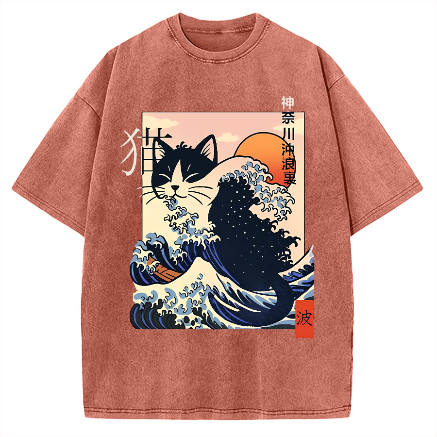 Kanagawa cat Vintage Washed T-shirt