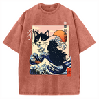 Kanagawa cat Vintage Washed T-shirt