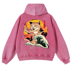 Ukiyoe Cat Vintage Washed Cotton Back Art Hoodie