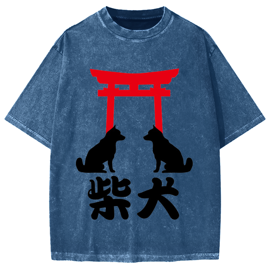 Shiba Dog Shrine Vintage Washed T-shirt