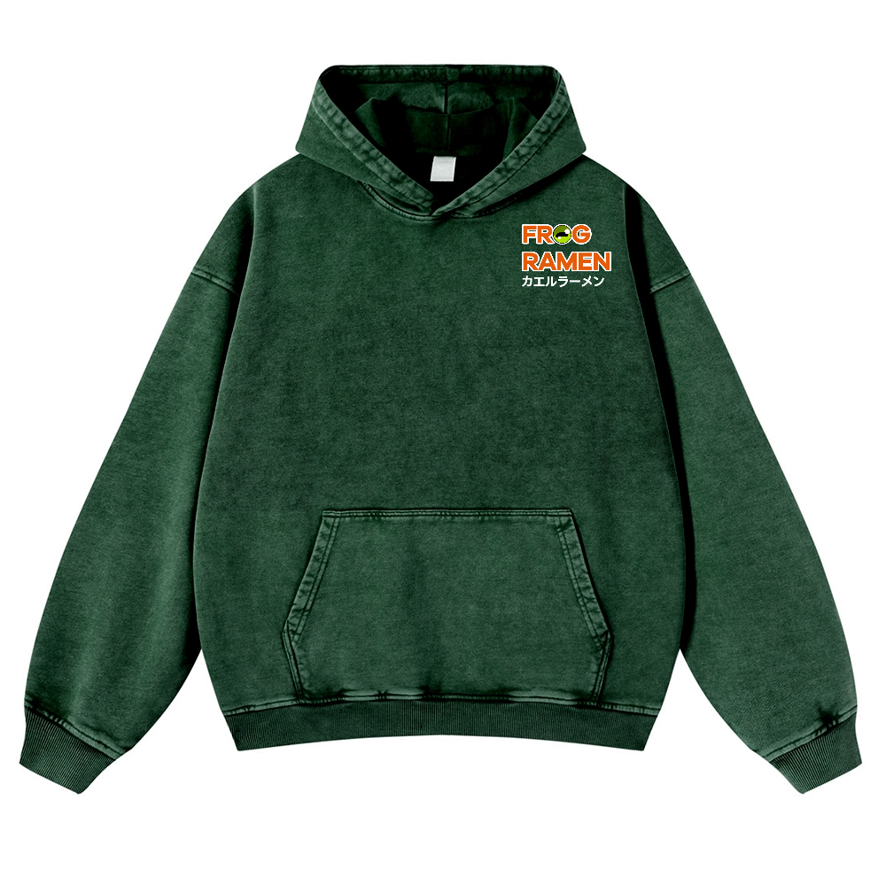 Frog Ramen Vintage Washed Cotton Back Art Hoodie