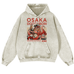 Osaka Dotonbori Drunken Octopus Vintage Washed Thick Cotton Hoodie