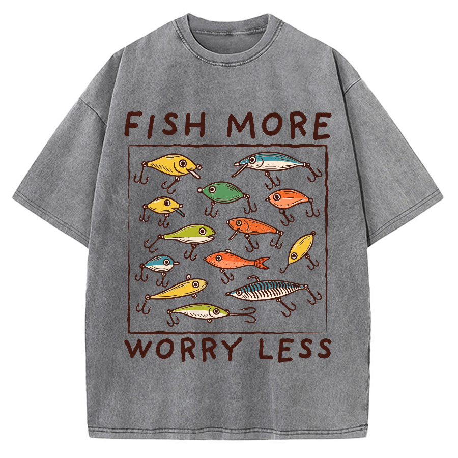 Unisex Fish More Worry Less Vintage Washed T-shirt