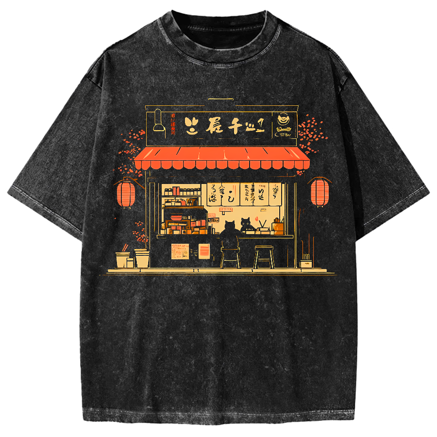 Cat Lover  Ramen Shop Vintage Washed T-shirt