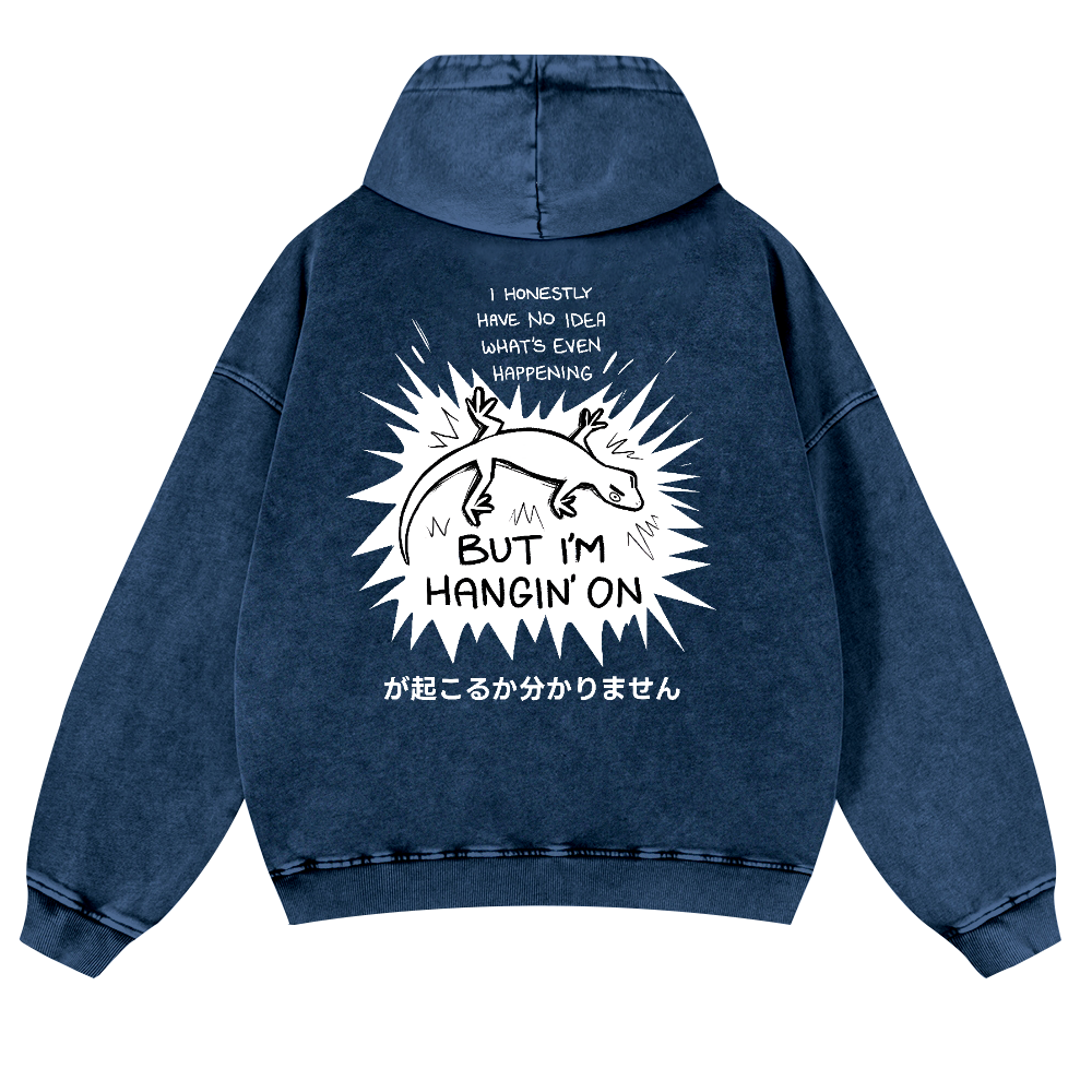 Gecko Vintage Washed Cotton Back Art Hoodie