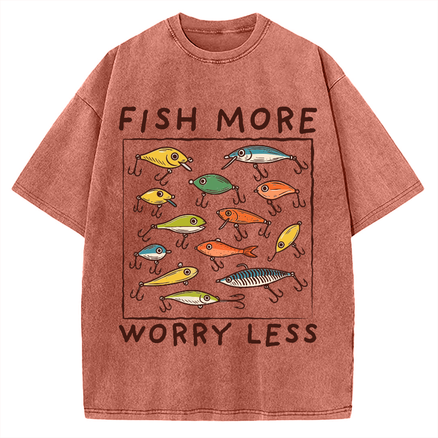 Unisex Fish More Worry Less Vintage Washed T-shirt