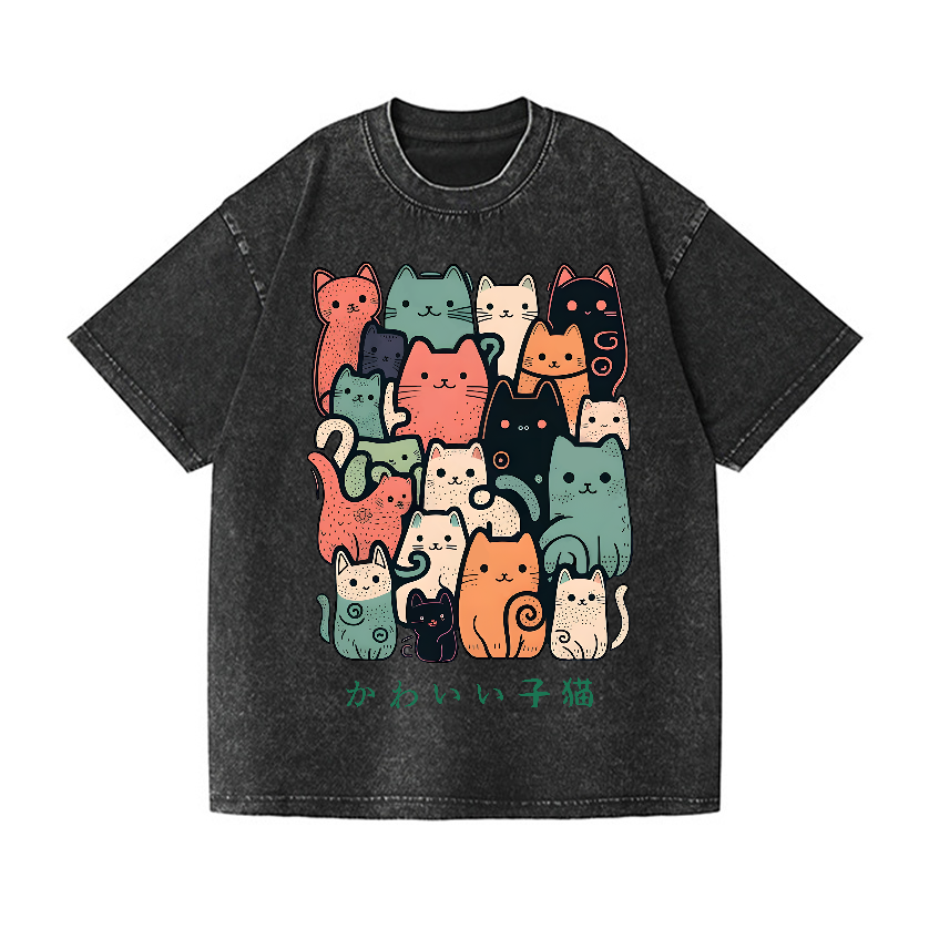 Cat Vintage Wash Japanese Design T-Shirt
