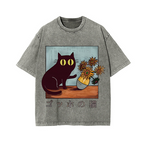 Cat Vincent Van Gogh Vintage Wash Japanese Design T-Shirt
