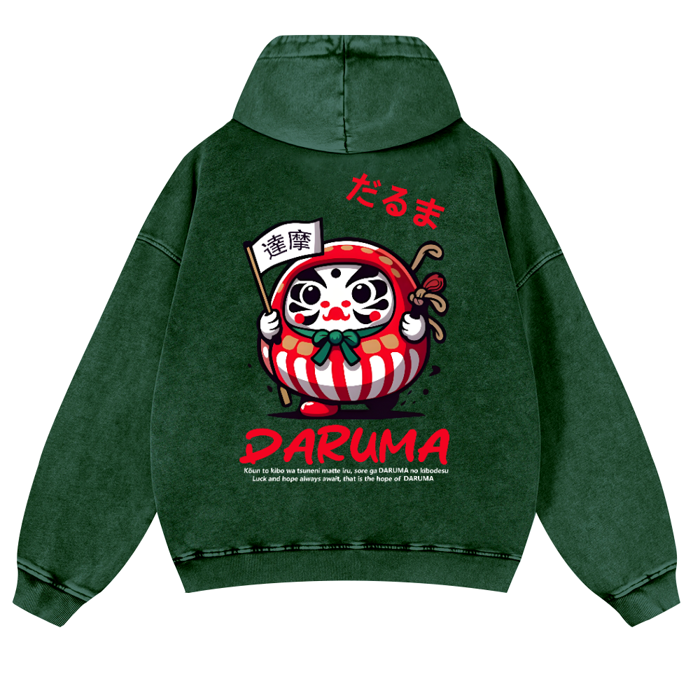 Daruma Vintage Washed Cotton Back Art Hoodie