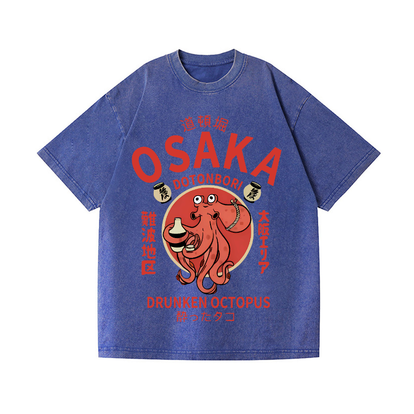 Osaka Dotonbori Drunken Octopus Vintage Wash Japanese Design T-Shirt