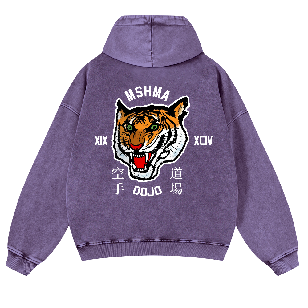 Mshma Dojo Tiger Vintage Washed Cotton Back Art Hoodie