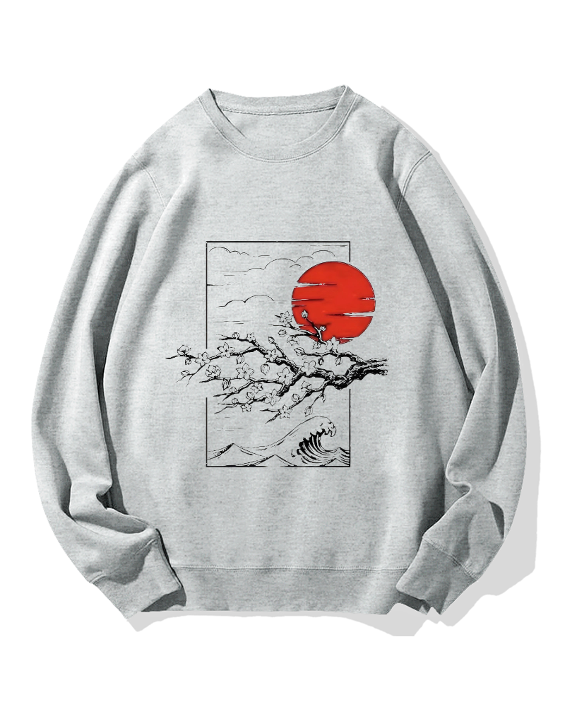Japanese Sakura & hinomaru Cotton Sweatshirt