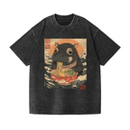 Ramen Hippo Ukiyoe Wave Vintage Wash Japanese Design T-Shirt