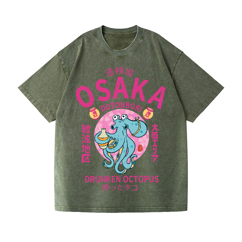 Osaka Dotonbori Drunken Octopus Vintage Wash Japanese Design T-Shirt