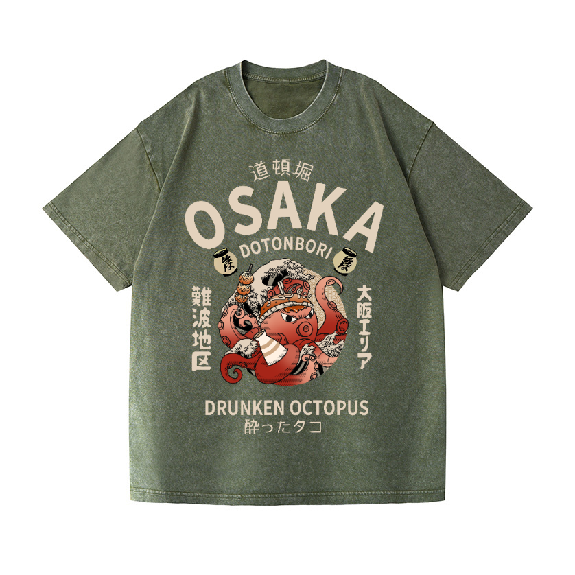 Osaka Dotonbori Drunken Octopus Vintage Wash Japanese Design T-Shirt