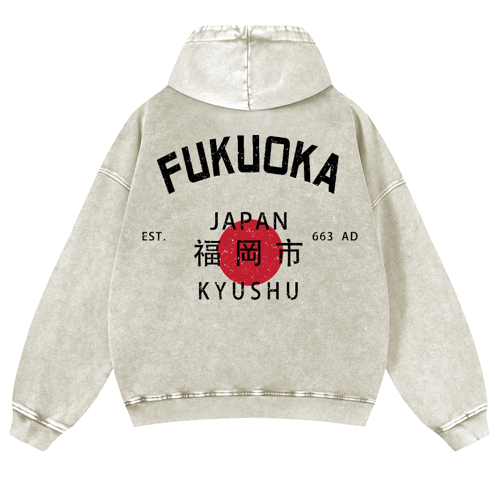 Fukuoka Japan Kyushu Vintage Washed Cotton Back Art Hoodie