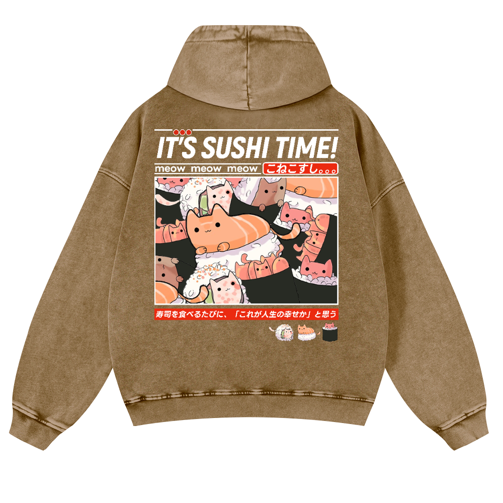Sushi Vintage Washed Cotton Back Art Hoodie