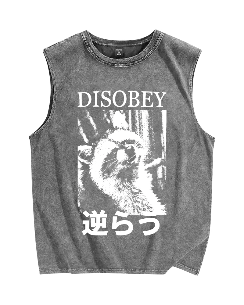 Disobey Raccoon Vintage Distressed Washed Tank Top