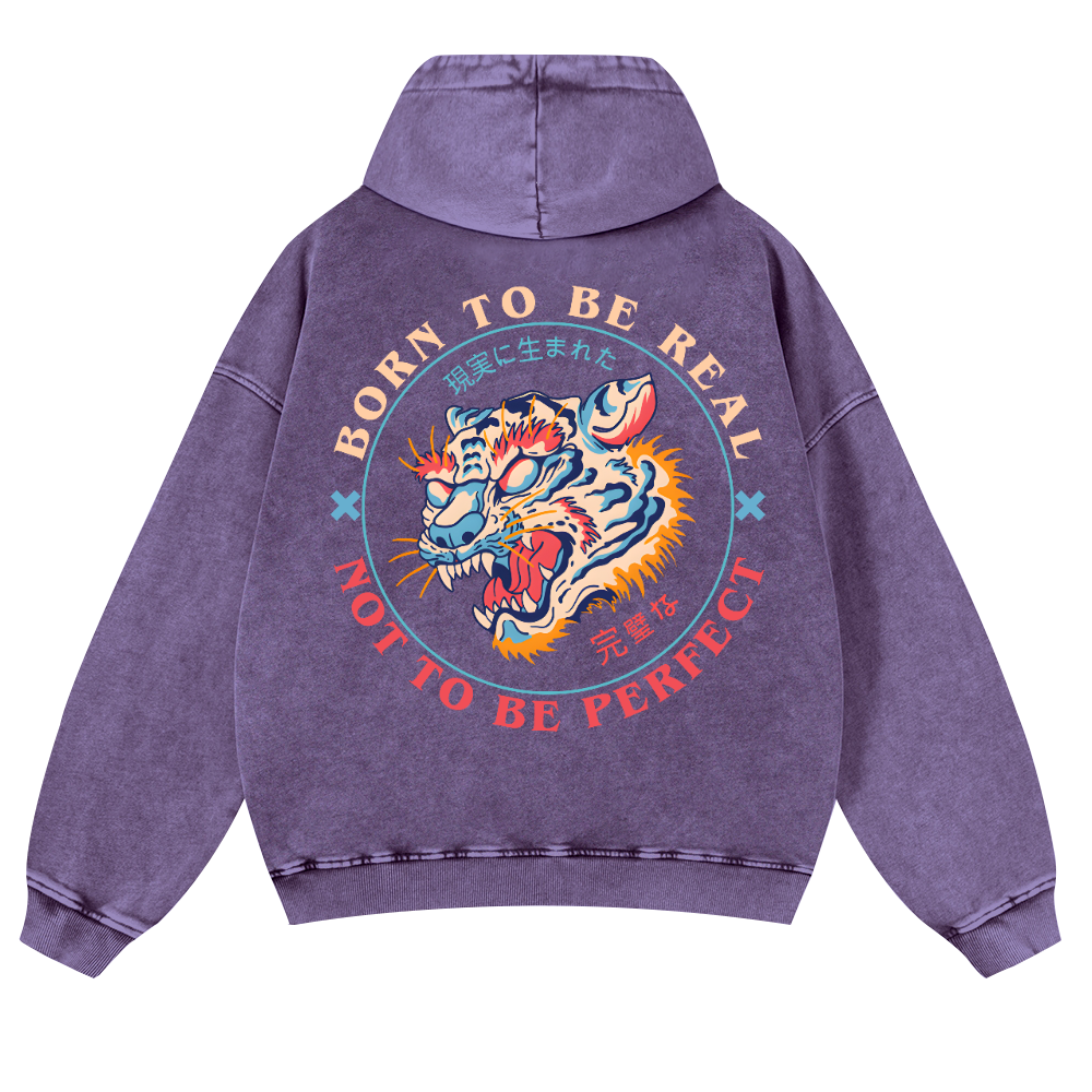 Tiger Vintage Washed Cotton Back Art Hoodie