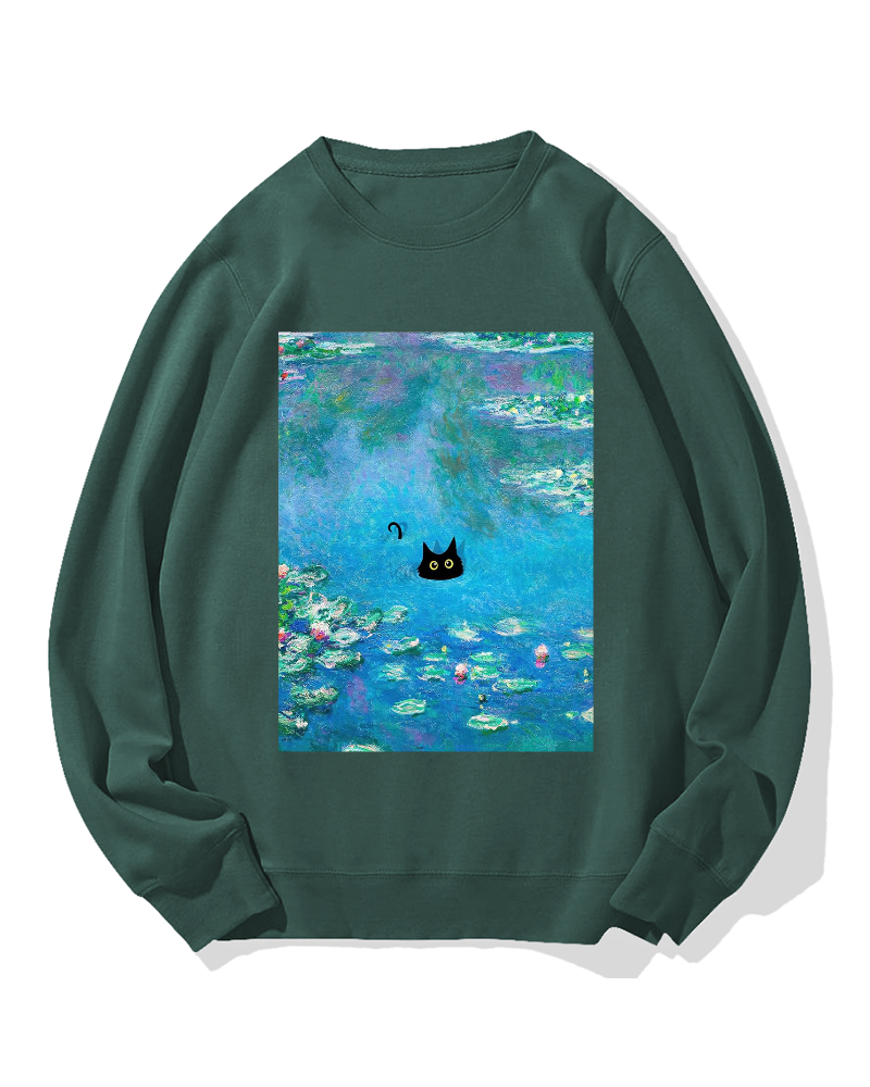 Monet Water Lily Cat Cotton Sweatshirt
