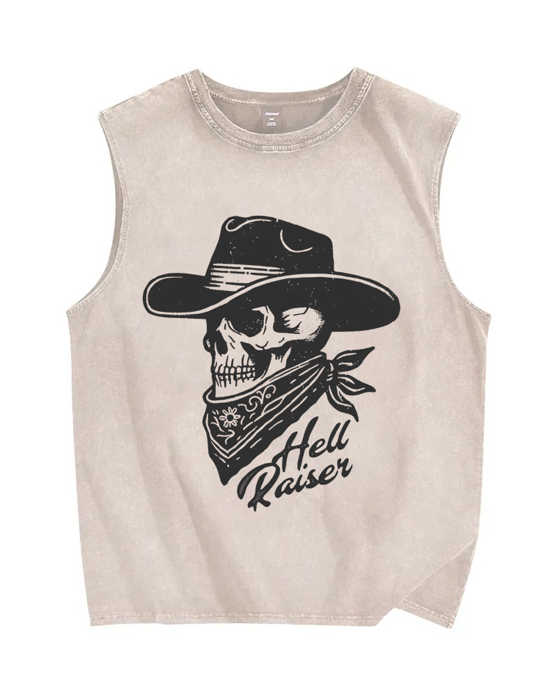 Vintage Skull Cowboy Christian Snowflake Washed Vest
