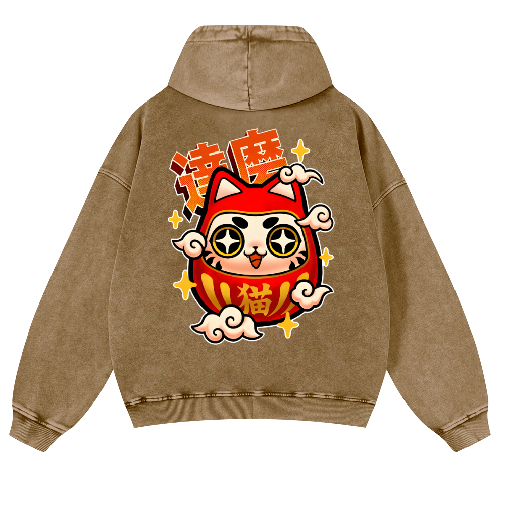 Daruma Vintage Washed Cotton Back Art Hoodie