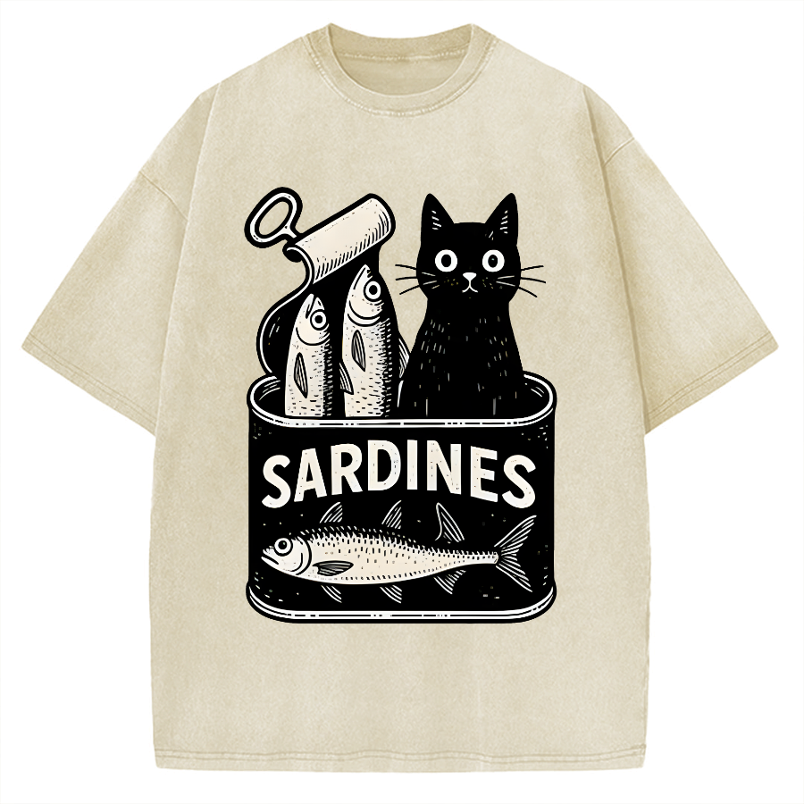 Cat And Canned Fish Vintage Washed T-shirt