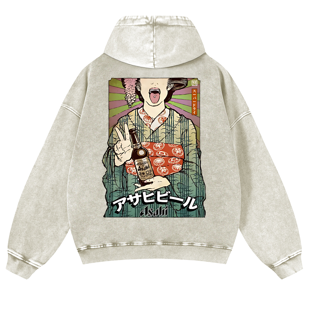 Asahi Beer Geisha Vintage Washed Cotton Back Art Hoodie
