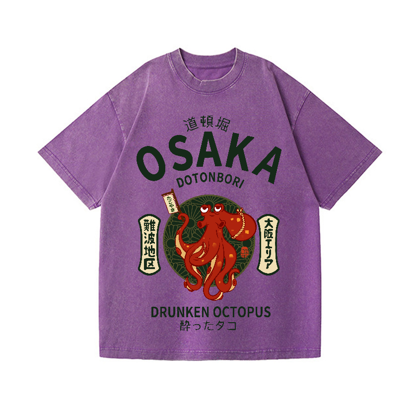 Osaka Dotonbori Drunken Octopus Vintage Wash Japanese Design T-Shirt