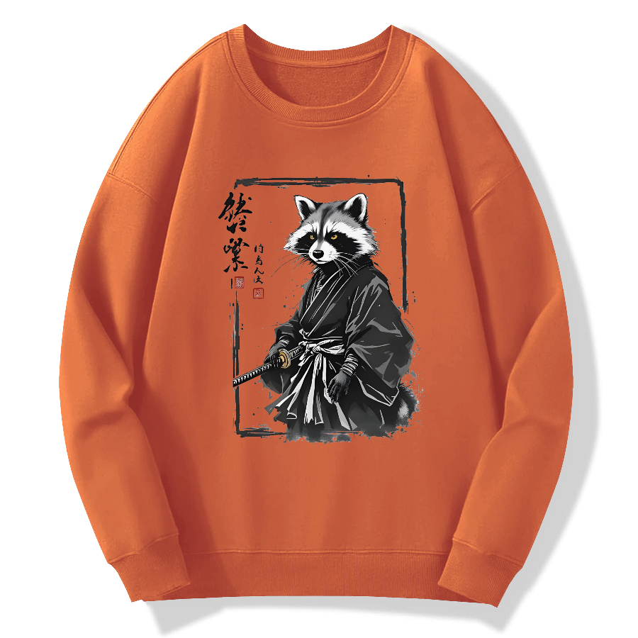 Japanese Raccoon Warrior Art Cotton Pullover Sweatshirt