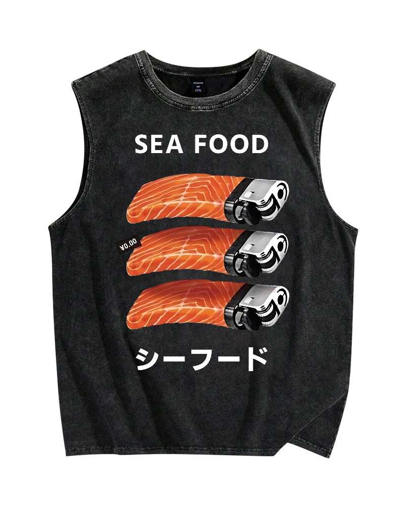 Sea Food Vintage Distressed Washed Tank Top