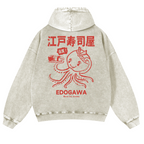 Edogawa  Octopus Vintage Washed Cotton Back Art Hoodie